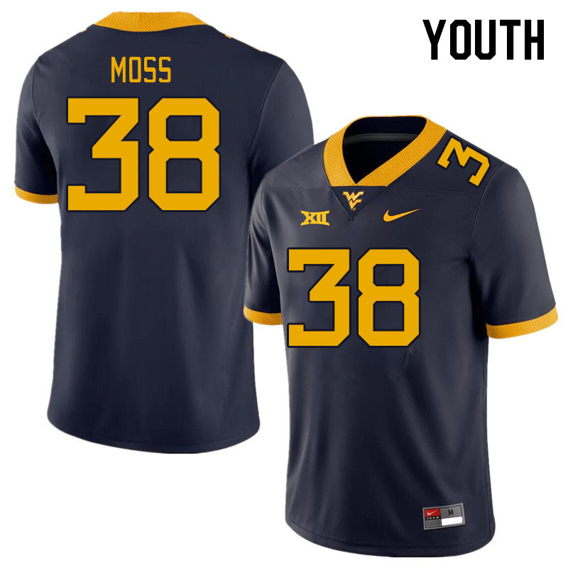 Youth #38 Macguire Moss West Virginia Mountaineers College Football Jerseys Stitched Sale-Navy